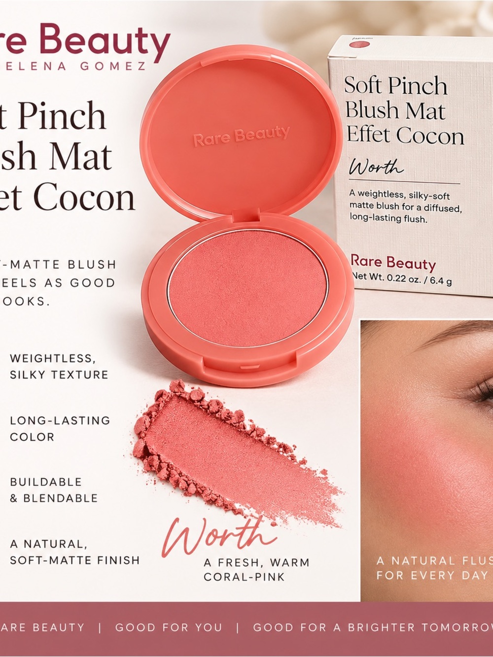 Rare Beauty Soft Pinch Blush โ Worth (Coral Pink)